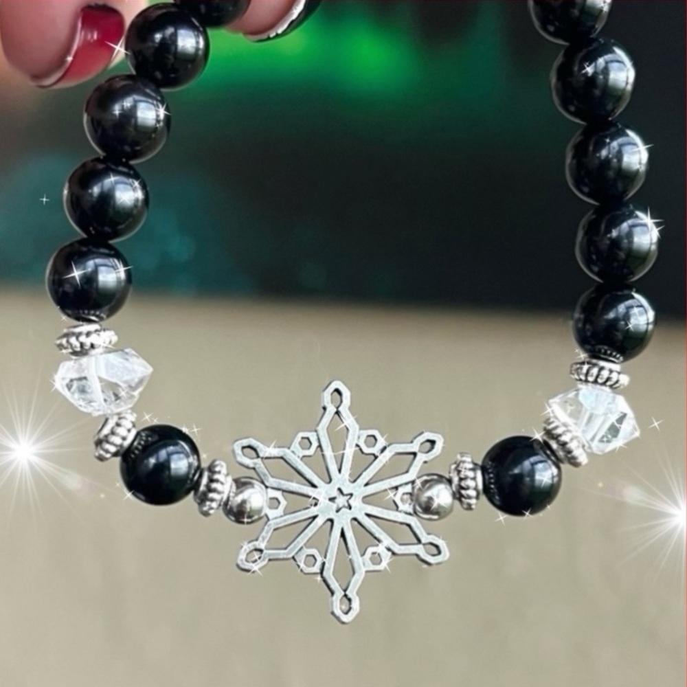 Herkimer diamonds Snowflake onyx gemstones bead bracelet